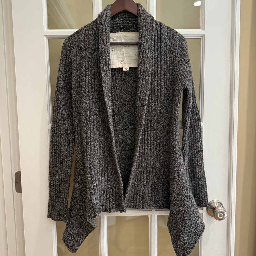 Anthropologie "Birds On A Wire" Charcoal Wool Open Cardigan Women Size Small